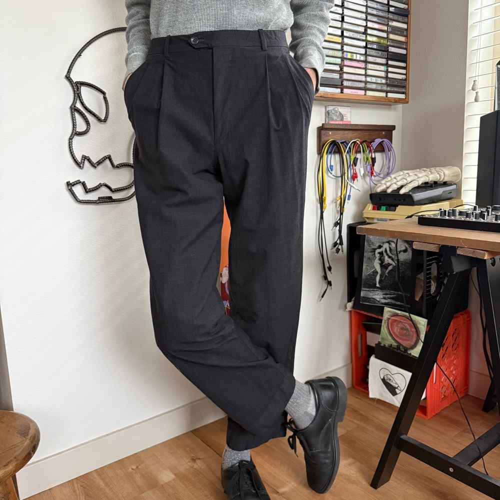 Vintage Black Wool Lined Pleated Trousers Made in Italy ~ Size 29 x 30.5 - Picture 5 of 8